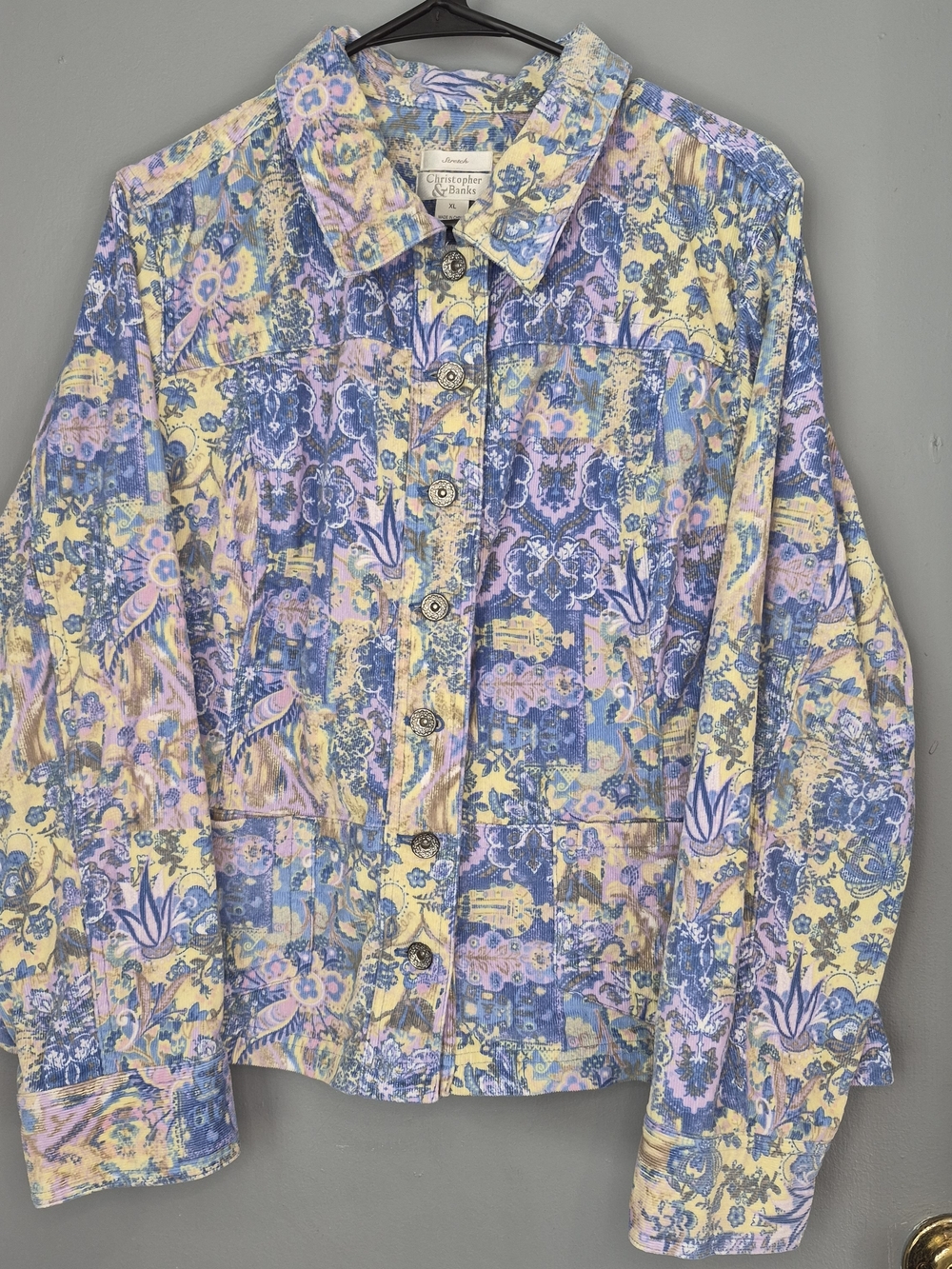 Christopher & Banks Pastel Floral Corduroy Button-Front Jacket